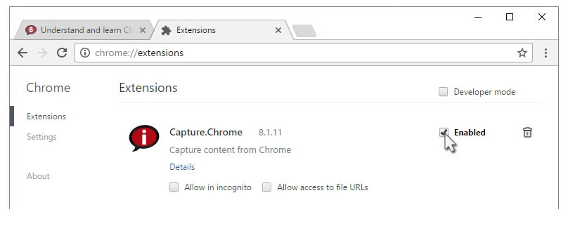 Re-enable Chrome extension