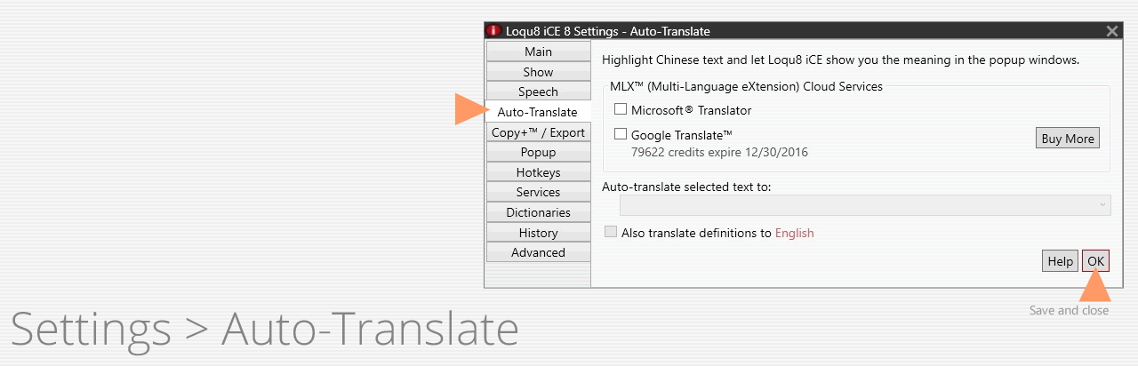 Settings > Auto-Translate